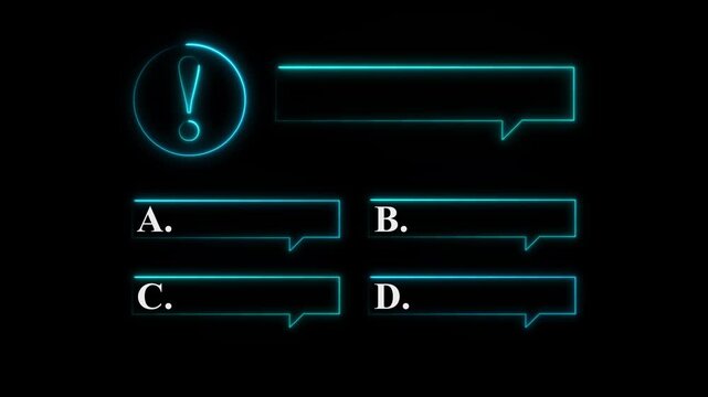 Quiz Neon Line Animation with option selection on black background ,Quiz template challenge with option selection, quiz game animation, Animated quiz question on black background