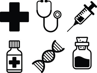 Medical including cross stethoscope syringe D N A and medicine bottles