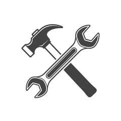 Wrench and hammer tools crossed over.