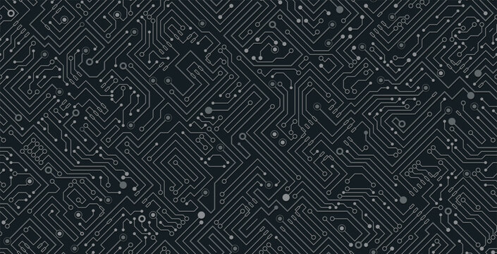 Seamless electric technology circuitry on a black background.