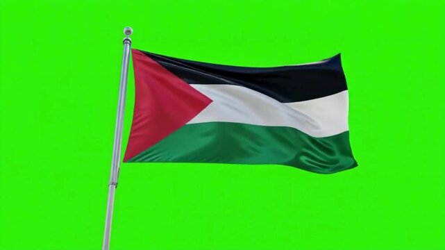 Palestine Flag Waving on Flagpole: Isolated on Green Screen Background