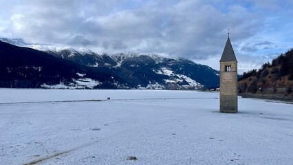 Reschenpass, Reschensee, Kirchturm, Stausee, Italien,  © Reinhard