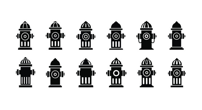 Collection of black fire hydrant designs in a minimalist silhouette