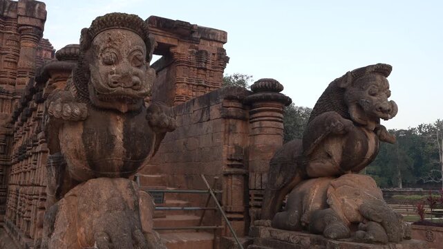Konark Sun Temple Lion Sculpture Odisha India 4K Video | Ancient Stone Guardian Statues UNESCO Heritage