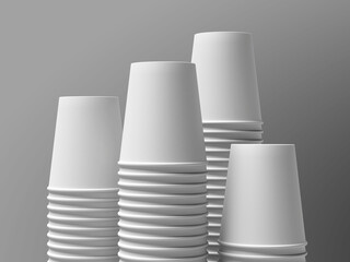 White Blank Stacked Paper Cup Mockup 3D Render for Drink Takeaway Packaging