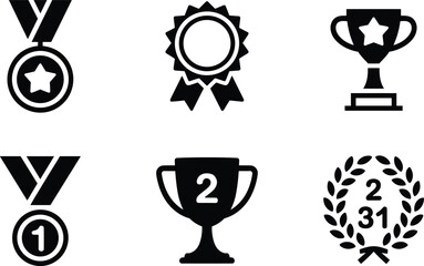 Black and white and medals with numbers and stars trophy