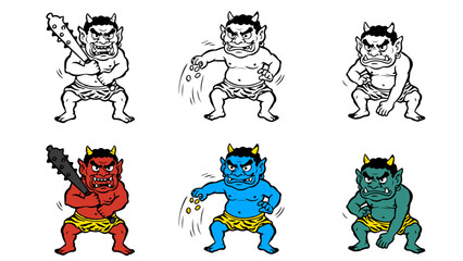 赤鬼、青鬼、緑鬼！節分ベクターイラスト！