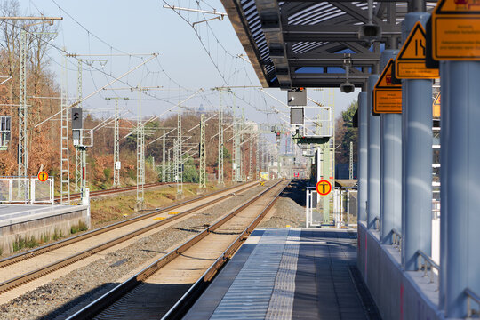 Railway station named Zeppelinheim at German city of Neu-Isenburg on a sunny autumn day. Photo taken November 22nd, 2025, Zeppelinheim, Neu-Isenburg, Germany.