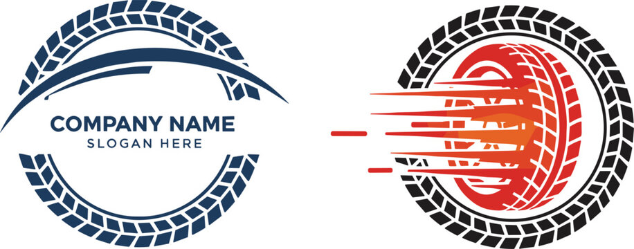 Modern automotive logo design with tire tread circle and speed motion concept for transport branding identity