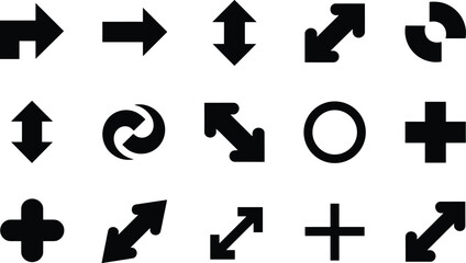 Black directional arrows and symbols on white background