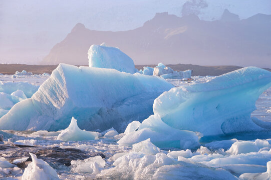 Arctic nature ice landscape, Icebergs from melting glacier in Jo