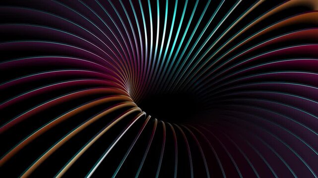 Abstract looping 3d animation, slow movement forward the endless tunnel, round frame. Minimal futuristic background.