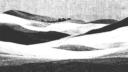 Obraz premium Rolling hills landscape with textured black and white abstract pattern