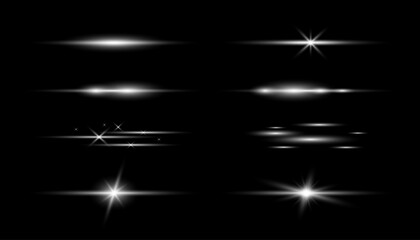White Light effect collection. Glow lens flare, explosion, glitter, line flashes