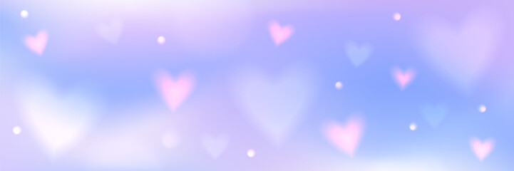 Valentine's Day background with soft gradient and blurred hearts. Romantic banner for greeting card, cover, ads, social media.