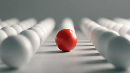 Red Sphere Between White Spheres Decision Making Concept