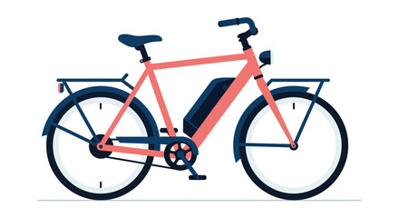 Fototapeta premium Colorful Modern Bicycle With Battery, Front Light, And Rear Rack In Flat Illustration