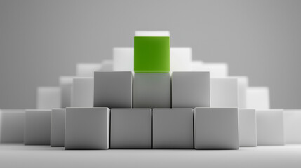 Green Block Elevated Above Gray Blocks Growth Concept