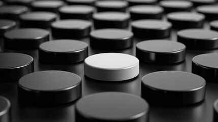 White Disc Standing Out From Black Discs Control Concept