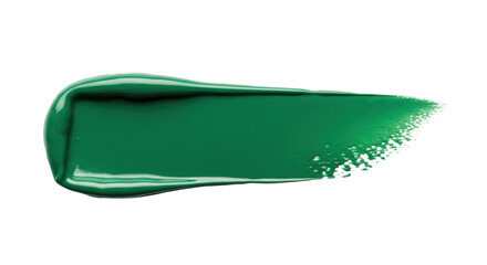 Fototapeta premium a thick, horizontal smear of creamy, deep emerald green cosmetic paint, glossy and wet-looking with feathered bristle textures, isolated against transparent. concept of high-end beauty swatch
