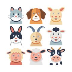 Fototapeta premium Animal Character Set Flat Vector Illustration