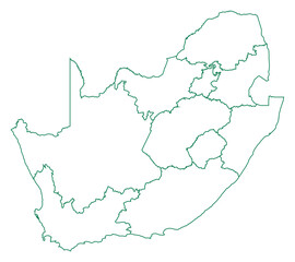 Green Outline South Africa Map with District Borders African Country