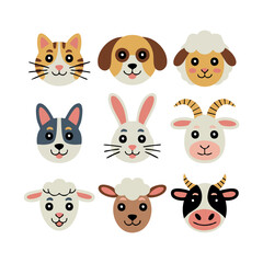 Fototapeta premium Animal Character Set Flat Vector Illustration