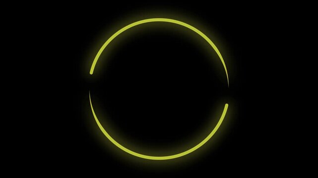 Yellow neon laser circular looping effect with bright glowing ring