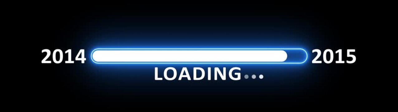 New year 2015 loading bar animation year changing from 2014 to 2015. New year 2015 loading bar animation transition from 2014 on black background. Almost reaching new year.