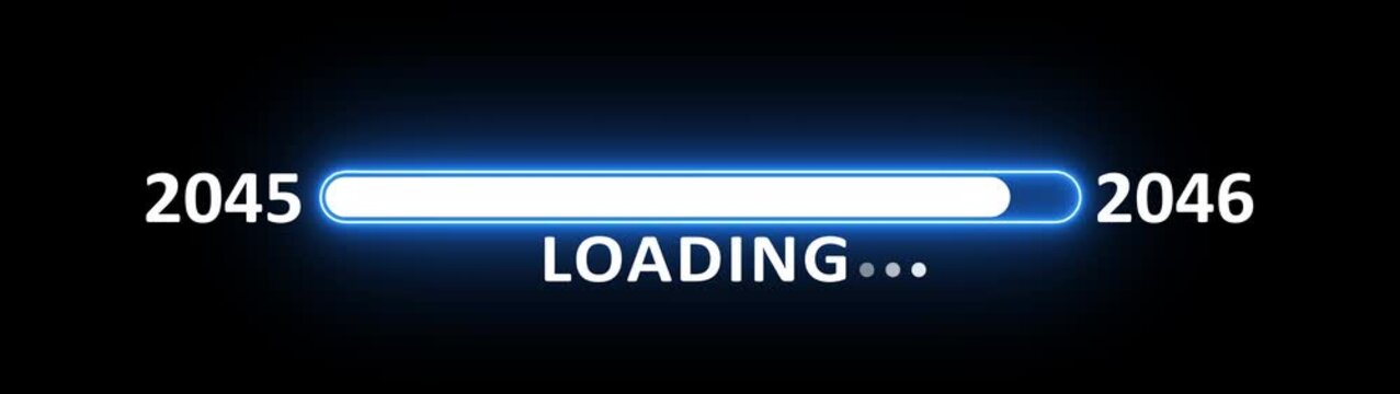New year 2046 loading bar animation year changing from 2045 to 2046. New year 2046 loading bar animation transition from 2045 on black background. Almost reaching new year.