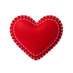 A bright red stitched heart shape isolated on a white background