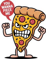 Angry Pizza Slice Character with Pepperoni and Cheese
