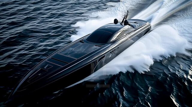 An expensive speedboat travels on water
