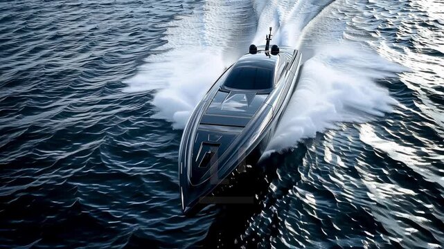 An expensive speedboat travels on water