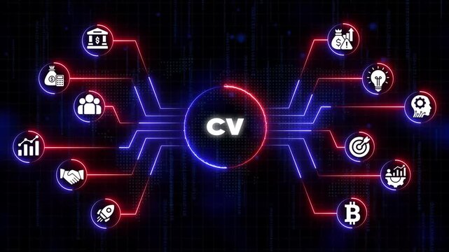 C V resume infographic with and graphs on a digital background