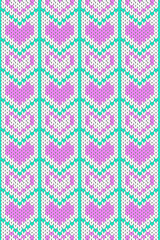 Colorful Knitted Pattern with Pink and Teal Zigzag Design on White Background for Textile and Fashion