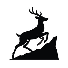 Mountain climbing deer silhouette suited for adventure themed design projects.