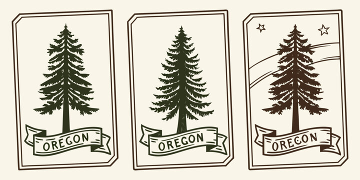 U.S, USA, US, United States - Oregon Evergreen Vector Set &ndash; Minimal Tree Emblem Illustrations, Clean Line Art, Forest Graphics for Prints, Posters, Outdoor Decor, and Branding
