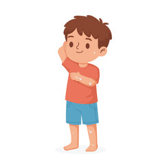 Fototapeta premium Flat Design Cartoon Child Showing Sweaty Arm and Legs in Summer Heat