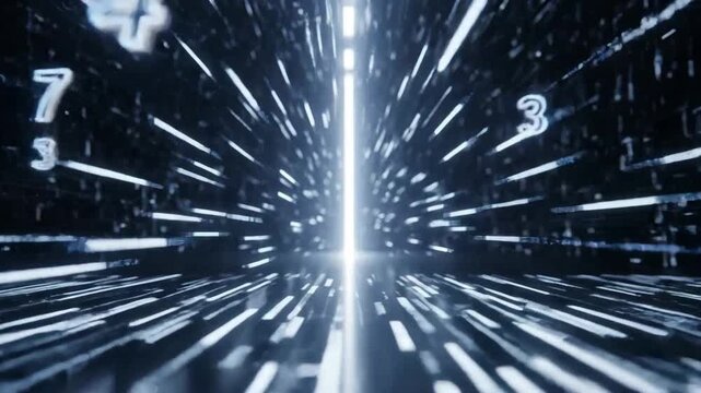 Abstract digital background with glowing numbers floating in a futuristic space.