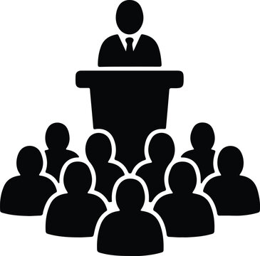 Isolated speaker at podium addressing audience group crowd illustration vector