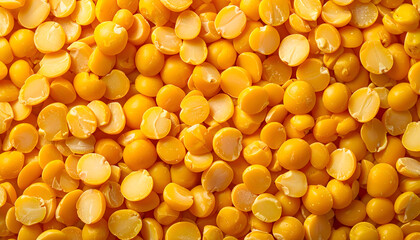 Raw dried yellow split peas legume texture background top view
