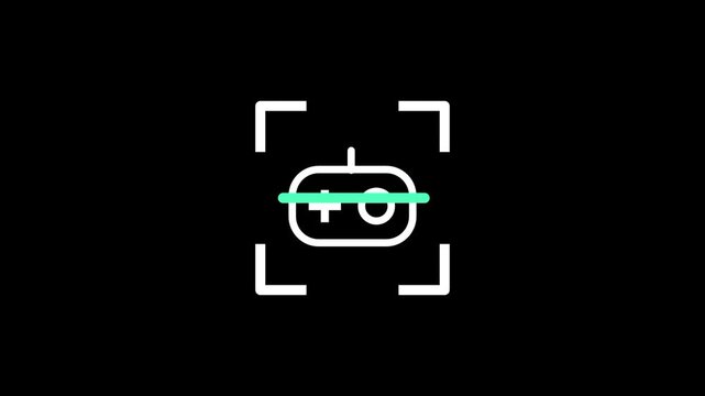 The digital interface features a stylized scanner frame centering a gaming controller icon to represent high tech input hardware