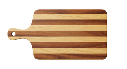 Wooden striped cutting board, top view kitchen utensil for cooking. Isolated on transparent background, png