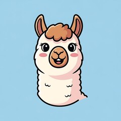 Adorable Cartoon Llama Illustration on Blue.