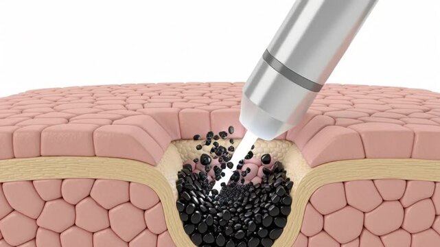 3D Microscopic View of Laser Carbon Peel Treatment Removing Impurities from Skin Pore