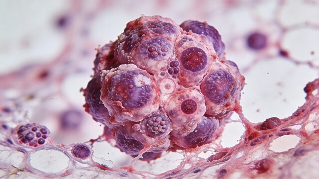High-resolution microscopic image of lung cancer cells.