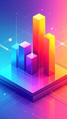 Vibrant Data Visualization - Colorful 3D Bar Graph on Platform.