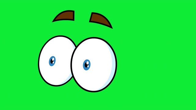 Cute Surprised Cartoon Character Eyes Popping Open - 4K Animation Video Motion Graphics With Chroma Key Green Screen Background
