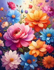 Vibrant Floral Fantasy - A Symphony of Colors and Blooms.